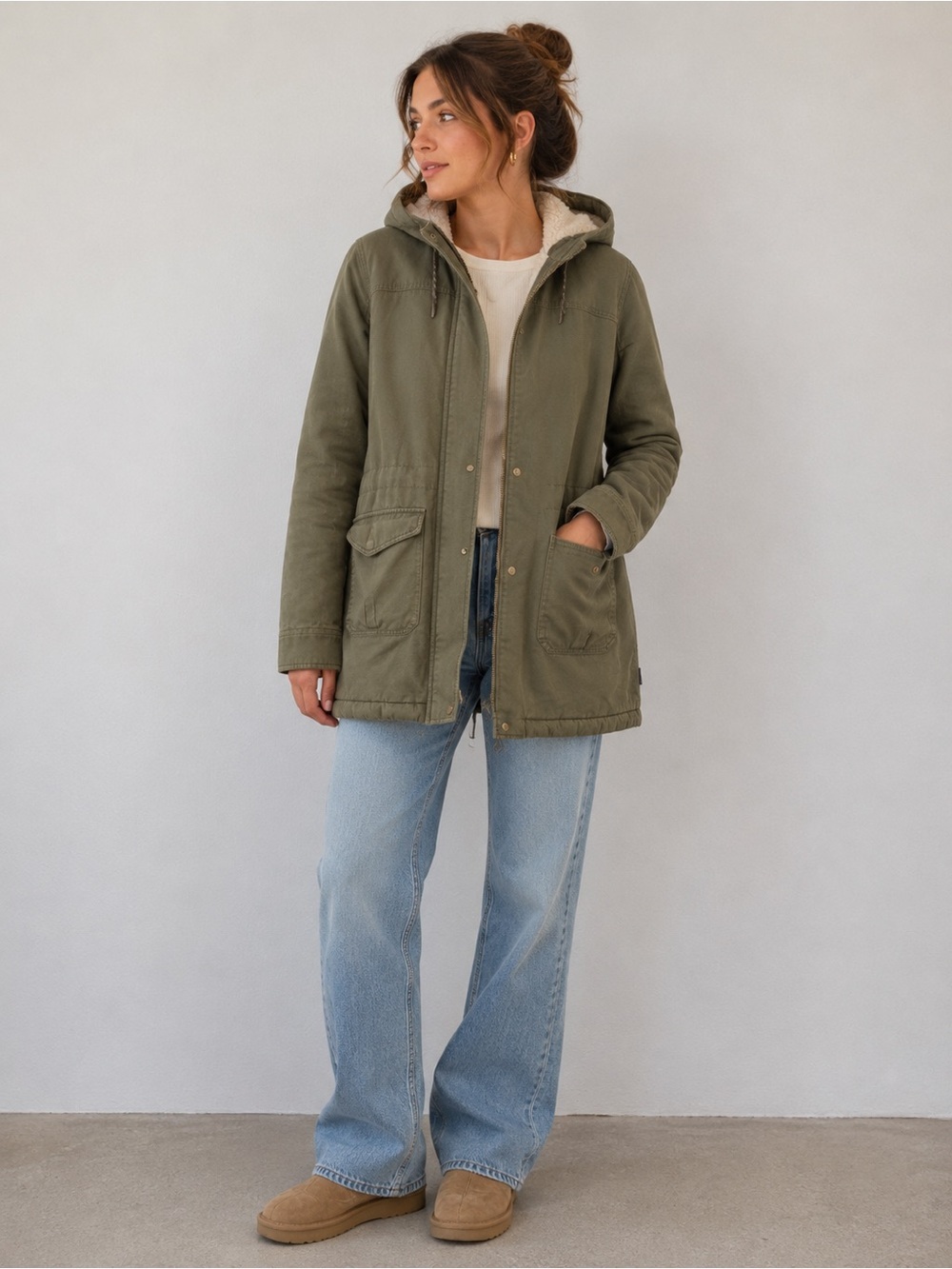 Patagonia Prairie Dawn Hooded Parka Jacket Sherpa Lined Womens Small Green